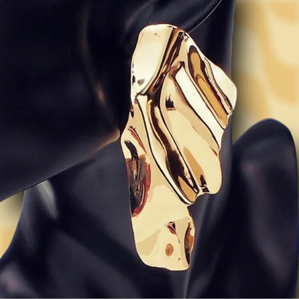 New Large Crumpled Goldtone Drop Earrings Designer Luxury Inspired